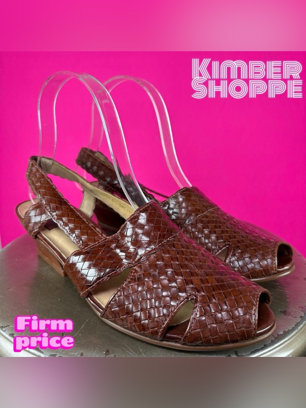 Vintage Thom McAn Woven Brown Leather Slingback Heeled Sandal EU 39 US 8 UK 6